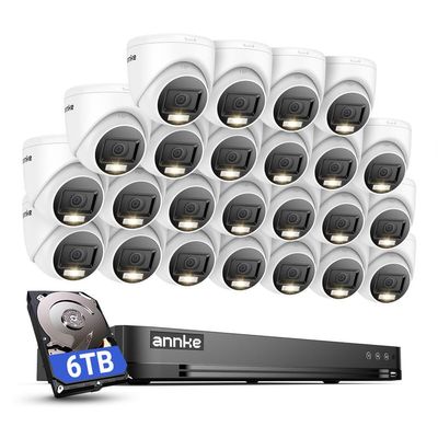 ANNKE 1080P Security Camera System, 32CH 3K Lite DVR Recorder with AI Motion Detection, 24x 2MP (19201080) Add-on Wired White Turret Cams with Smart Color Night Vision, 3.6mm Lens, 6TB Hard Drive