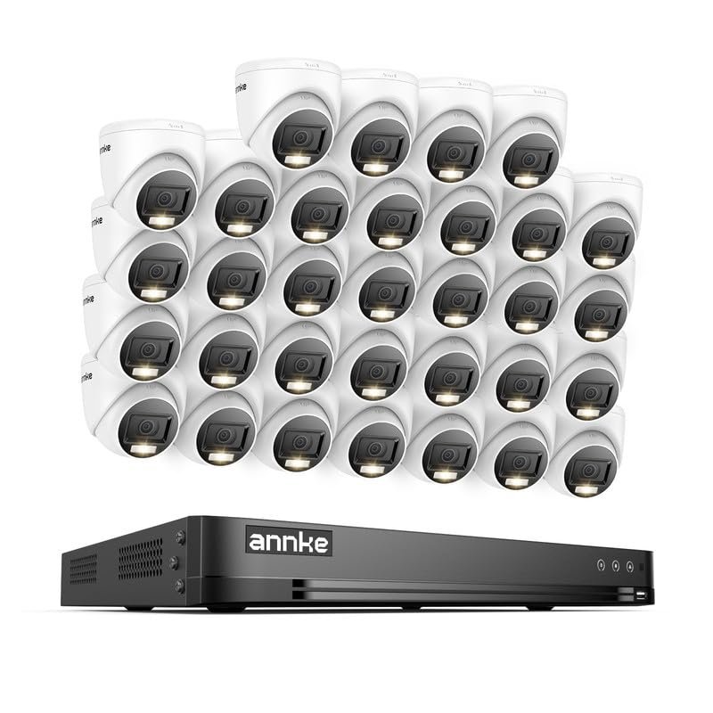 ANNKE 1080P Security Camera System, 32CH 3K Lite DVR Recorder with AI Motion Detection, 32x 2MP (19201080) Add-on Wired White Turret Cams with Smart Color Night Vision, 3.6mm Lens, No Hard Drive
