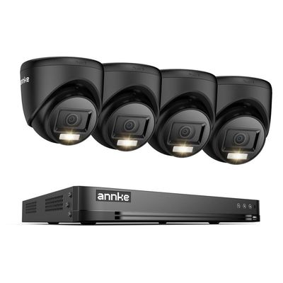 ANNKE 1080P Security Camera System, 16CH 4K DVR with AI Motion Detection, 4X 2MP (19201080) Add-on Wired Black Turret Cams with Smart Color Night Vision, IP67, Compatible with Alexa, No HDD