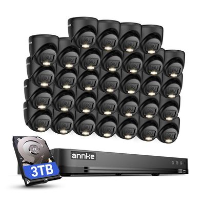 ANNKE 1080P Security Camera System, 32CH 3K Lite DVR Recorder with AI Motion Detection, 32x 2MP (19201080) Add-on Wired Black Turret Cams with Smart Color Night Vision, 3.6mm Lens, 3TB Hard Drive