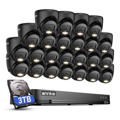ANNKE 1080P Security Camera System, 32CH 3K Lite DVR Recorder with AI Motion Detection, 24x 2MP (19201080) Add-on Wired Black Turret Cams with Smart Color Night Vision, 3.6mm Lens, 3TB Hard Drive
