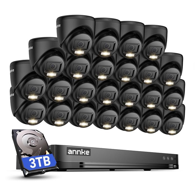 ANNKE 1080P Security Camera System, 32CH 3K Lite DVR Recorder with AI Motion Detection, 24x 2MP (19201080) Add-on Wired Black Turret Cams with Smart Color Night Vision, 3.6mm Lens, 3TB Hard Drive