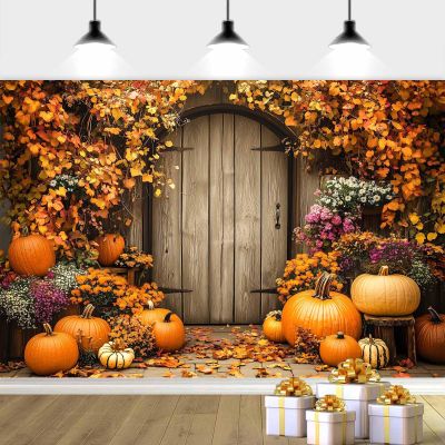 10x8ft Fall Thanksgiving Backdrop Autumn Pumpkin Rustic Wood Board Barn Photography Backdrop Background Flower Maple Leaves Baby Shower Banner Supplies Photo Booth Prop