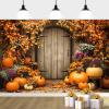 10x8ft Fall Thanksgiving Backdrop Autumn Pumpkin Rustic Wood Board Barn Photography Backdrop Background Flower Maple Leaves Baby Shower Banner Supplies Photo Booth Prop view 1