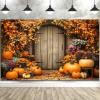10x8ft Fall Thanksgiving Backdrop Autumn Pumpkin Rustic Wood Board Barn Photography Backdrop Background Flower Maple Leaves Baby Shower Banner Supplies Photo Booth Prop view 2