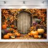 10x8ft Fall Thanksgiving Backdrop Autumn Pumpkin Rustic Wood Board Barn Photography Backdrop Background Flower Maple Leaves Baby Shower Banner Supplies Photo Booth Prop view 3