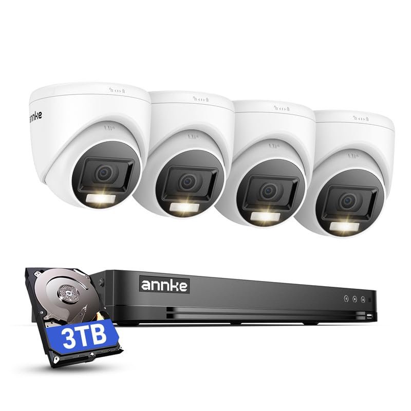 ANNKE 1080P Security Camera System, 32CH 3K Lite DVR Recorder with AI Motion Detection, 4X 2MP (19201080) Add-on Wired White Turret Cams with Smart Color Night Vision, 3.6mm Lens, 3TB Hard Drive