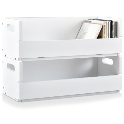 CroBlissful 2 Set Wooden CD Storage Box Holder Shelf Cassette Tape Display Racks with Carrying Handles, Organizer Shelf for Movie Cases, DVDs, Each Set Can Store up to 36 Pcs CDs (White)