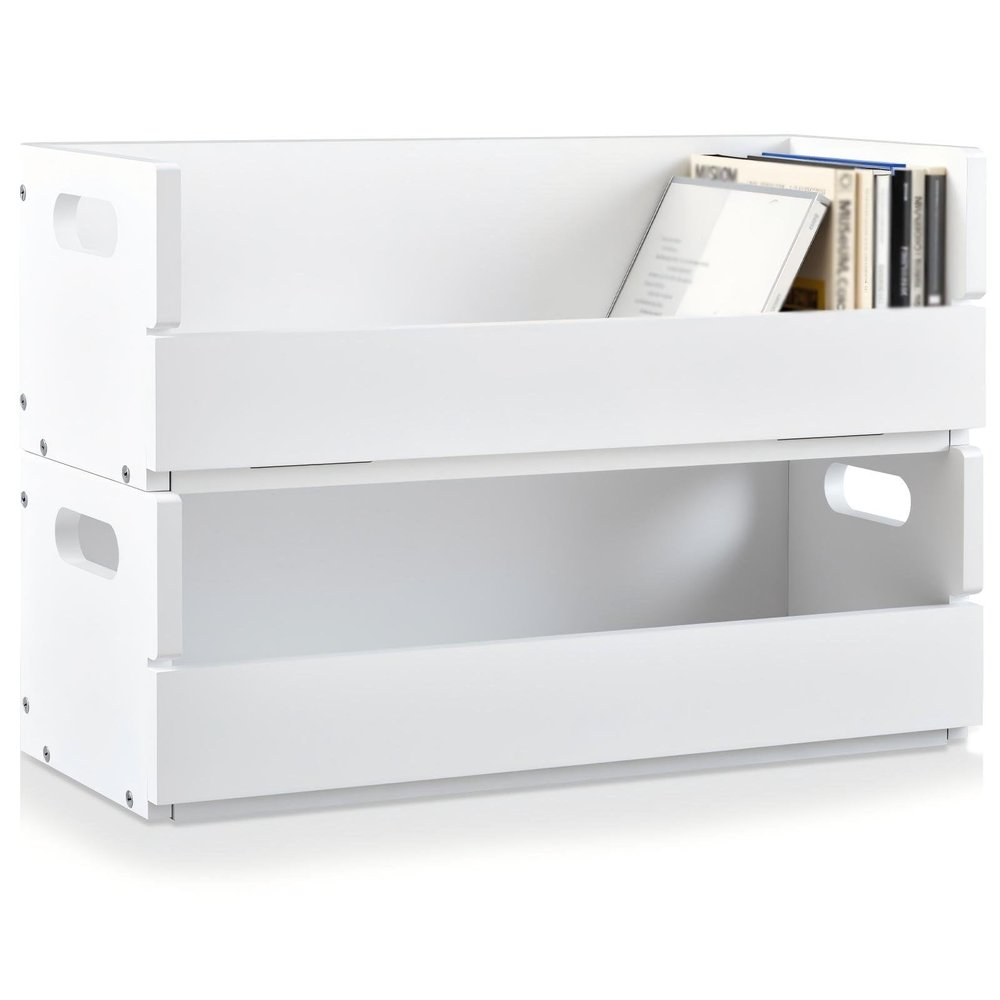 CroBlissful 2 Set Wooden CD Storage Box Holder Shelf Cassette Tape Display Racks with Carrying Handles, Organizer Shelf for Movie Cases, DVDs, Each Set Can Store up to 36 Pcs CDs (White)