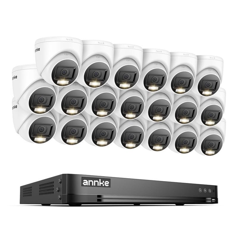ANNKE 1080P Security Camera System, 32CH 3K Lite DVR Recorder with AI Motion Detection, 20x 2MP (19201080) Add-on Wired White Turret Cams with Smart Color Night Vision, 3.6mm Lens, No Hard Drive