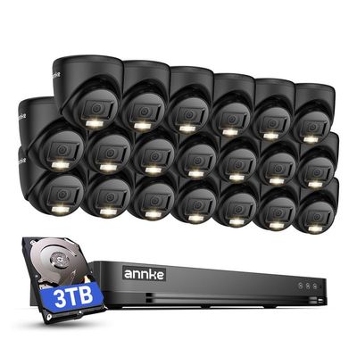 ANNKE 1080P Security Camera System, 32CH 3K Lite DVR Recorder with AI Motion Detection, 20x 2MP (19201080) Add-on Wired Black Turret Cams with Smart Color Night Vision, 3.6mm Lens, 3TB Hard Drive