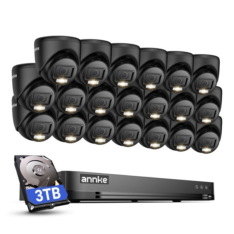 ANNKE 1080P Security Camera System, 32CH 3K Lite DVR Recorder with AI Motion Detection, 20x 2MP (19201080) Add-on Wired Black Turret Cams with Smart Color Night Vision, 3.6mm Lens, 3TB Hard Drive