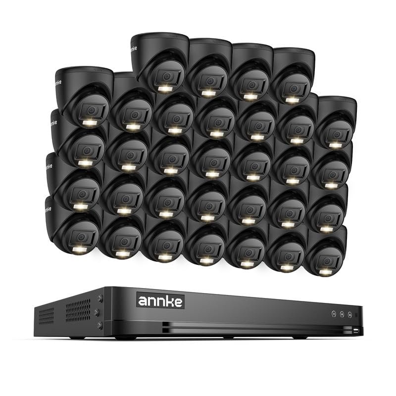 ANNKE 1080P Security Camera System, 32CH 3K Lite DVR Recorder with AI Motion Detection, 32x 2MP (19201080) Add-on Wired Black Turret Cams with Smart Color Night Vision, 3.6mm Lens, No Hard Drive