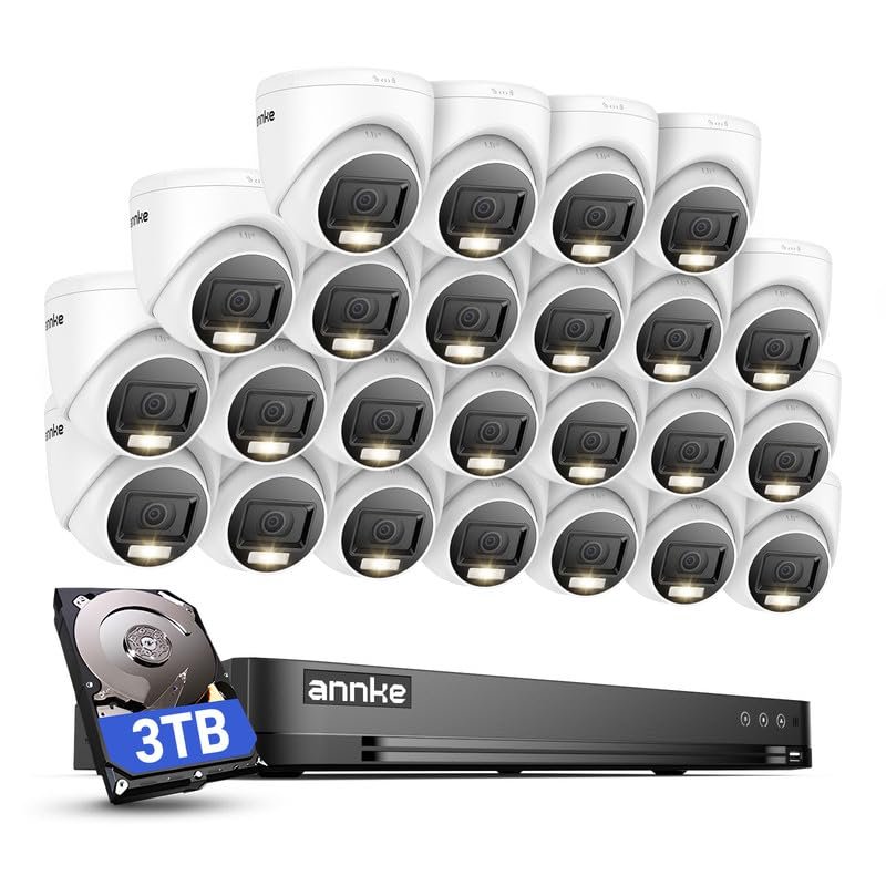 ANNKE 1080P Security Camera System, 32CH 3K Lite DVR Recorder with AI Motion Detection, 24x 2MP (19201080) Add-on Wired White Turret Cams with Smart Color Night Vision, 3.6mm Lens, 3TB Hard Drive