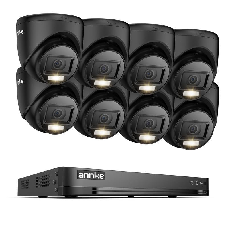 ANNKE 1080P Security Camera System, 16CH 4K DVR with AI Motion Detection, 8X 2MP (19201080) Add-on Wired Black Turret Cams with Smart Color Night Vision, IP67, Compatible with Alexa, No HDD