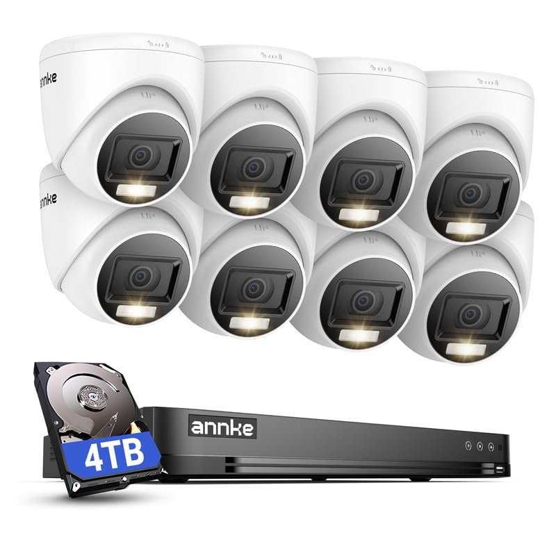 ANNKE 1080P Security Camera System, 32CH 3K Lite DVR Recorder with AI Motion Detection, 8X 2MP (19201080) Add-on Wired White Turret Cams with Smart Color Night Vision, 3.6mm Lens, 4TB Hard Drive