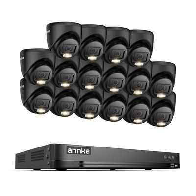 ANNKE 1080P Security Camera System, 16CH 4K DVR with AI Motion Detection, 16x 2MP (19201080) Add-on Wired Black Turret Cams with Smart Color Night Vision, IP67, Compatible with Alexa, No HDD