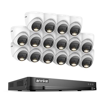 ANNKE 1080P Security Camera System, 16CH 4K DVR with AI Motion Detection, 16x 2MP (19201080) Add-on Wired White Turret Cams with Smart Color Night Vision, IP67, Compatible with Alexa, No HDD