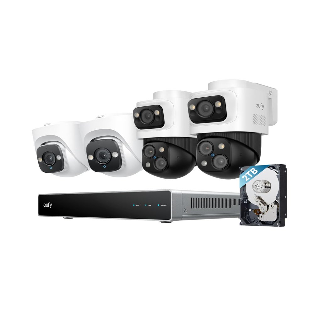 eufy PoE NVR Security Camera System S4, Power Over Ethernet, Wired, 24/7 Recording,Up to 16CH, 2TB HDD, 2 Bullet-PTZ Cams, 2 Turret Cams, 360 PTZ, AI Auto Framing & Tracking, Smart Video Search