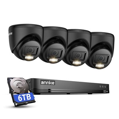 ANNKE 1080P Security Camera System, 32CH 3K Lite DVR Recorder with AI Motion Detection, 4X 2MP (19201080) Add-on Wired Black Turret Cams with Smart Color Night Vision, 3.6mm Lens, 6TB Hard Drive