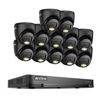ANNKE 1080P Security Camera System, 32CH 3K Lite DVR Recorder with AI Motion Detection, 12x 2MP (19201080) Add-on Wired Black Turret Cams with Smart Color Night Vision, 3.6mm Lens, No Hard Drive