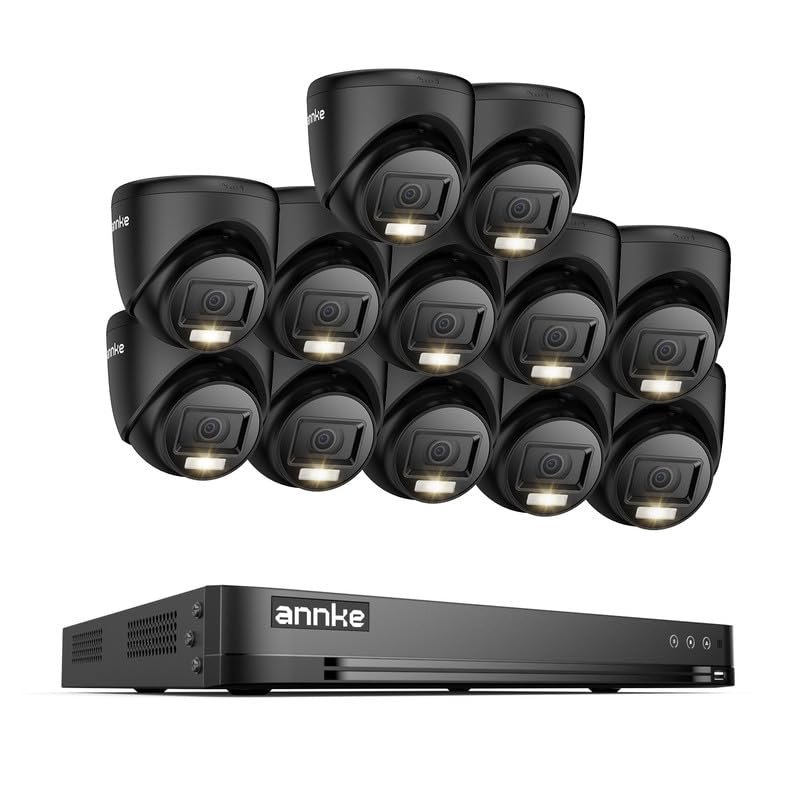ANNKE 1080P Security Camera System, 32CH 3K Lite DVR Recorder with AI Motion Detection, 12x 2MP (19201080) Add-on Wired Black Turret Cams with Smart Color Night Vision, 3.6mm Lens, No Hard Drive