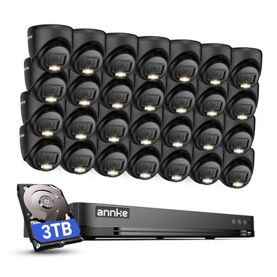 ANNKE 1080P Security Camera System, 32CH 3K Lite DVR Recorder with AI Motion Detection, 28x 2MP (19201080) Add-on Wired Black Turret Cams with Smart Color Night Vision, 3.6mm Lens, 3TB Hard Drive