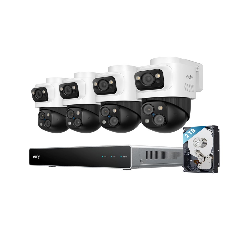 eufy 4K NVR Security Camera System S4 Max, Power Over Ethernet, Wired, 24/7 Recording, Triple Lens Bullet-PTZ Cam, 360 PTZ, Up to 16CH, Cross-Cam Tracking, 8 Auto Zoom, Smart Video Search, 2TB HDD
