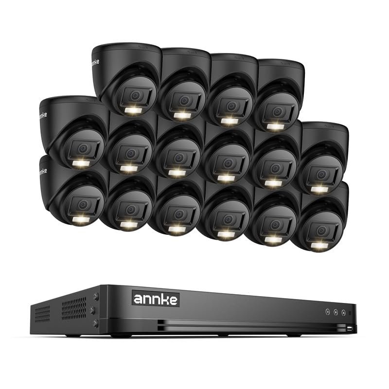 ANNKE 1080P Security Camera System, 32CH 3K Lite DVR Recorder with AI Motion Detection, 16x 2MP (19201080) Add-on Wired Black Turret Cams with Smart Color Night Vision, 3.6mm Lens, No Hard Drive