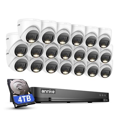 ANNKE 1080P Security Camera System, 32CH 3K Lite DVR Recorder with AI Motion Detection, 20x 2MP (19201080) Add-on Wired White Turret Cams with Smart Color Night Vision, 3.6mm Lens, 4TB Hard Drive
