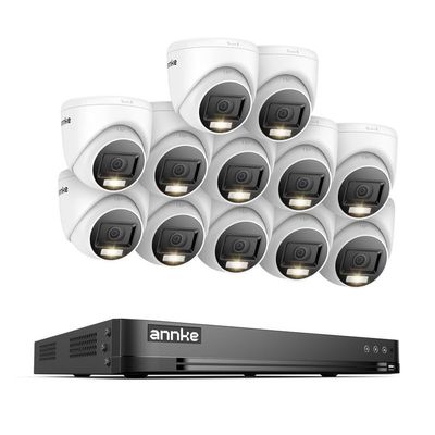 ANNKE 1080P Security Camera System, 16CH 4K DVR with AI Motion Detection, 12x 2MP (19201080) Add-on Wired White Turret Cams with Smart Color Night Vision, IP67, Compatible with Alexa, No HDD