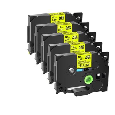 5PK/10PK Label Tape Compatible with TZ TZe-231 131 631 Laminated Label Cassettes for Label Maker 12mm(Fluo Black on Yellow)