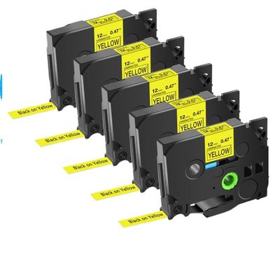 5PK Compatible Black On White 12mm Label Tape for H110 Label Printers TZE-231 TZ 131 631 241(5PK Black on Yellow)