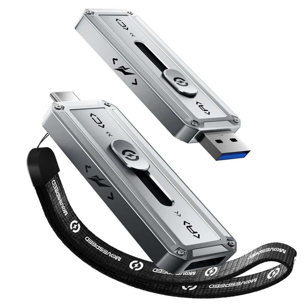 MOVE SPEED 2TB USB Drive, 2100MB/s TLC Reliable Transfer Portable SSD with USB 3.2 Gen2x2 + Type C, Cool USB Drive for Phone/Windows/Mac (SP20)