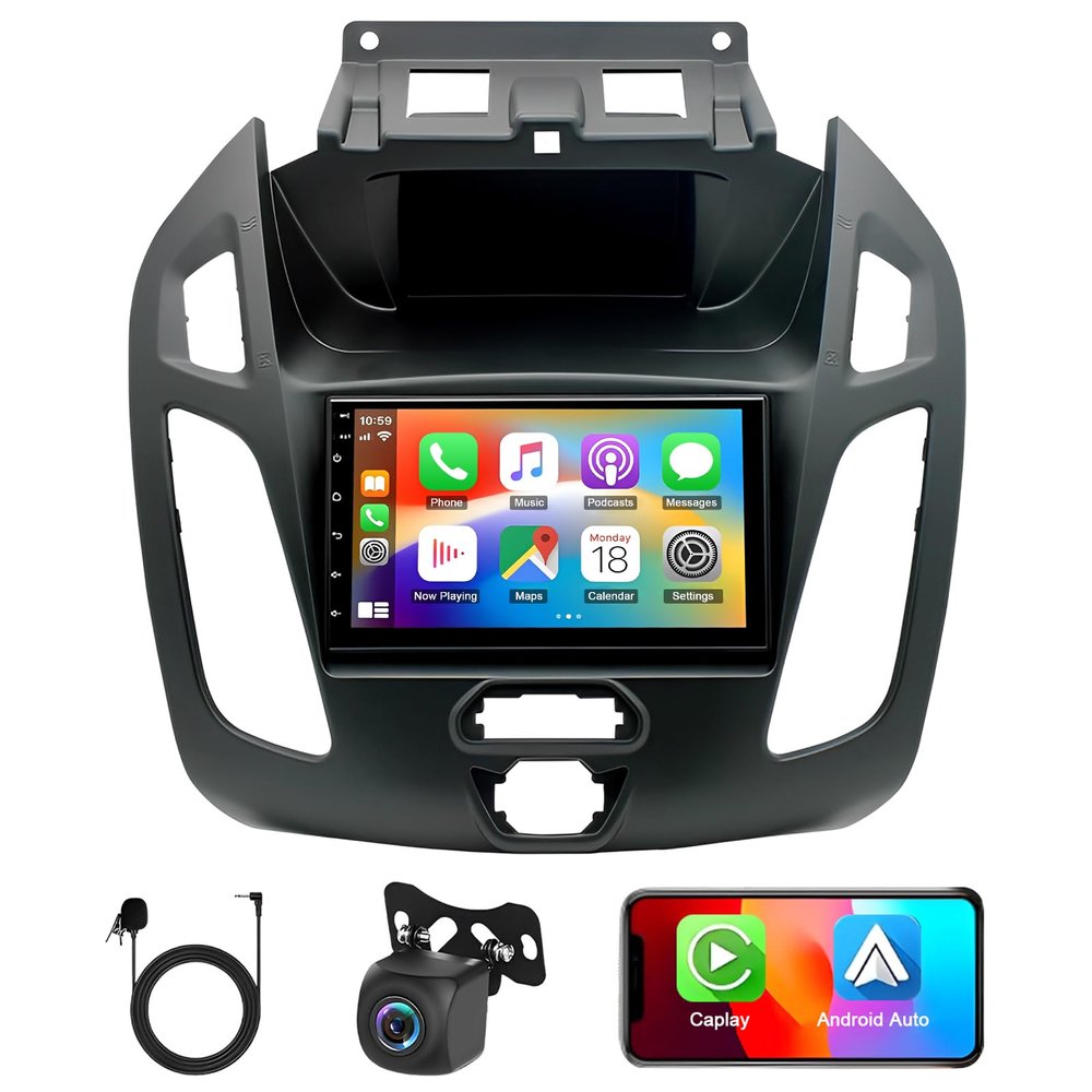 4+64G 7 inch Car Radio Stereo for Ford Transit Custom 2018-2022, 1080P Double Din Touch Screen Car Audio Receiver with w/carplay Andriod 14 Auto, w/Bluetooth, GPS, SWC, WiFi, HD Backup Camera
