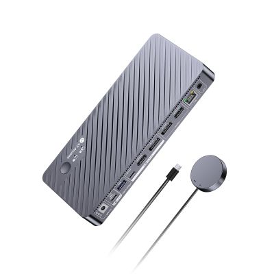 AV Access 8K KVM Switch 2 Monitors 2 Computers for Laptop & Desktop, 100W USB-C Charge for Laptop, Ethernet, Docking Station Dual Monitor 8K@60Hz/4K@165Hz, 4xUSB 3.2, Audio, SD, Wired Remote Control