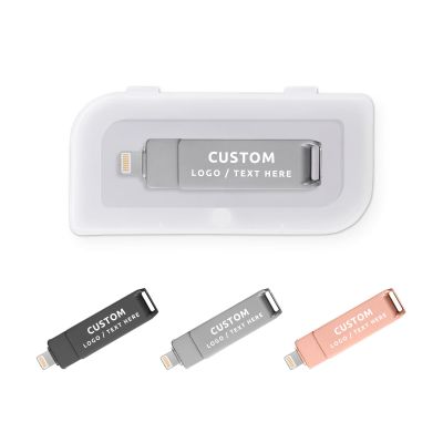Custom OTG USB Flash Drive, 100 Pack Personalized Swivel 3-in-1 Multifunctional Pen Drive USB 3.0 Memory Stick, Ideal for Corporate Promotional and Business Event Giveaways (16 GB,with Plastic Box)