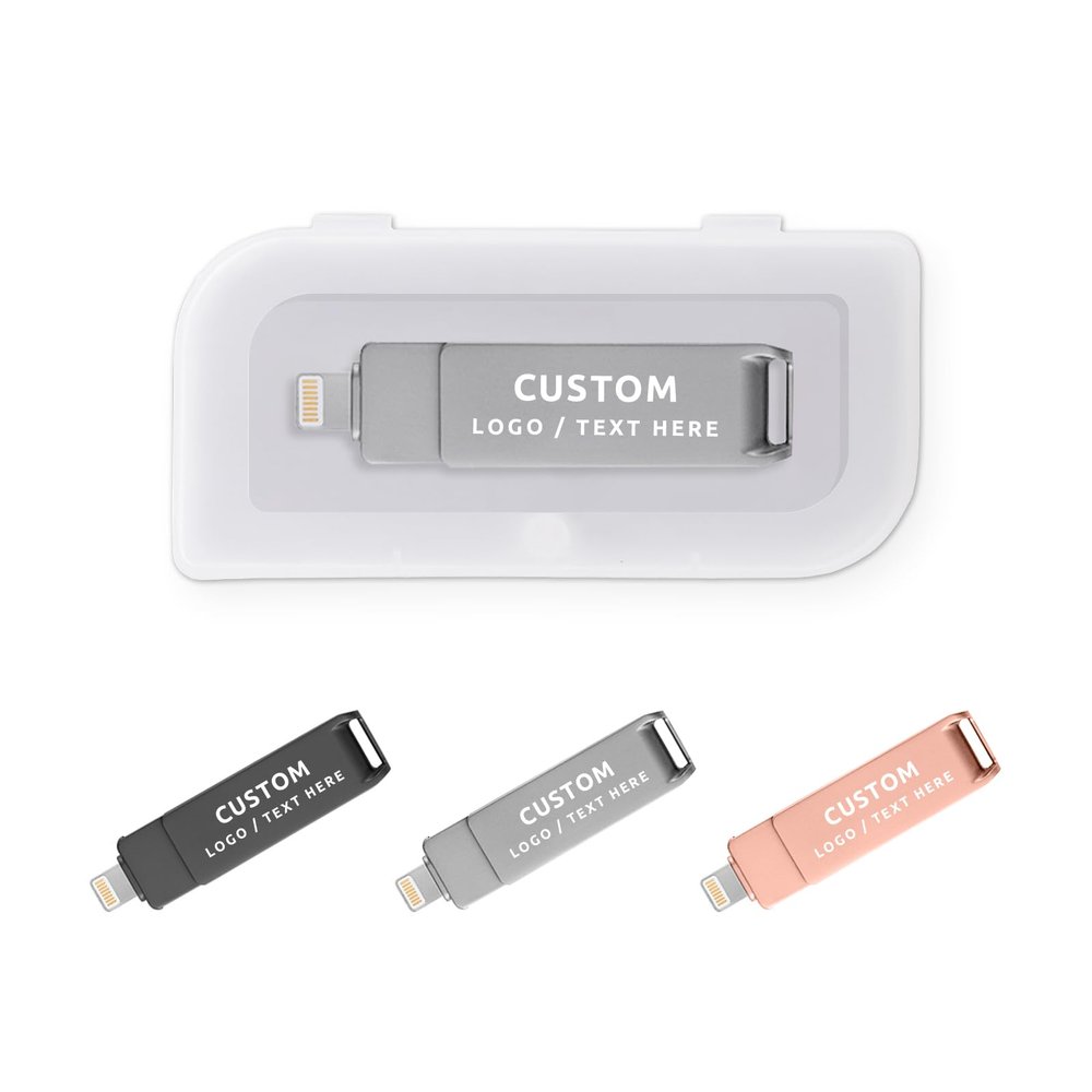 Custom OTG USB Flash Drive, 100 Pack Personalized Swivel 3-in-1 Multifunctional Pen Drive USB 3.0 Memory Stick, Ideal for Corporate Promotional and Business Event Giveaways (16 GB,with Plastic Box)