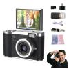 4K Foldable Screen Student Camera, Include Charging Cable, Manual, Card Reader, Memory Card, Hanging Rope with 32g Card+Card Reader+Converter (Black - Flip Screen) view 1