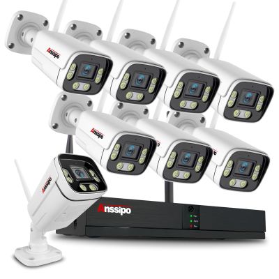 8 Channel Wireless Home Security Camera System with Two-Way Audio/AI Face Detection/Colour Night Vision/Smart Playback Video, 8CH WiFi NVR kit, 8pcs 3MP Surveillance Security Cameras, NO Hard Drive