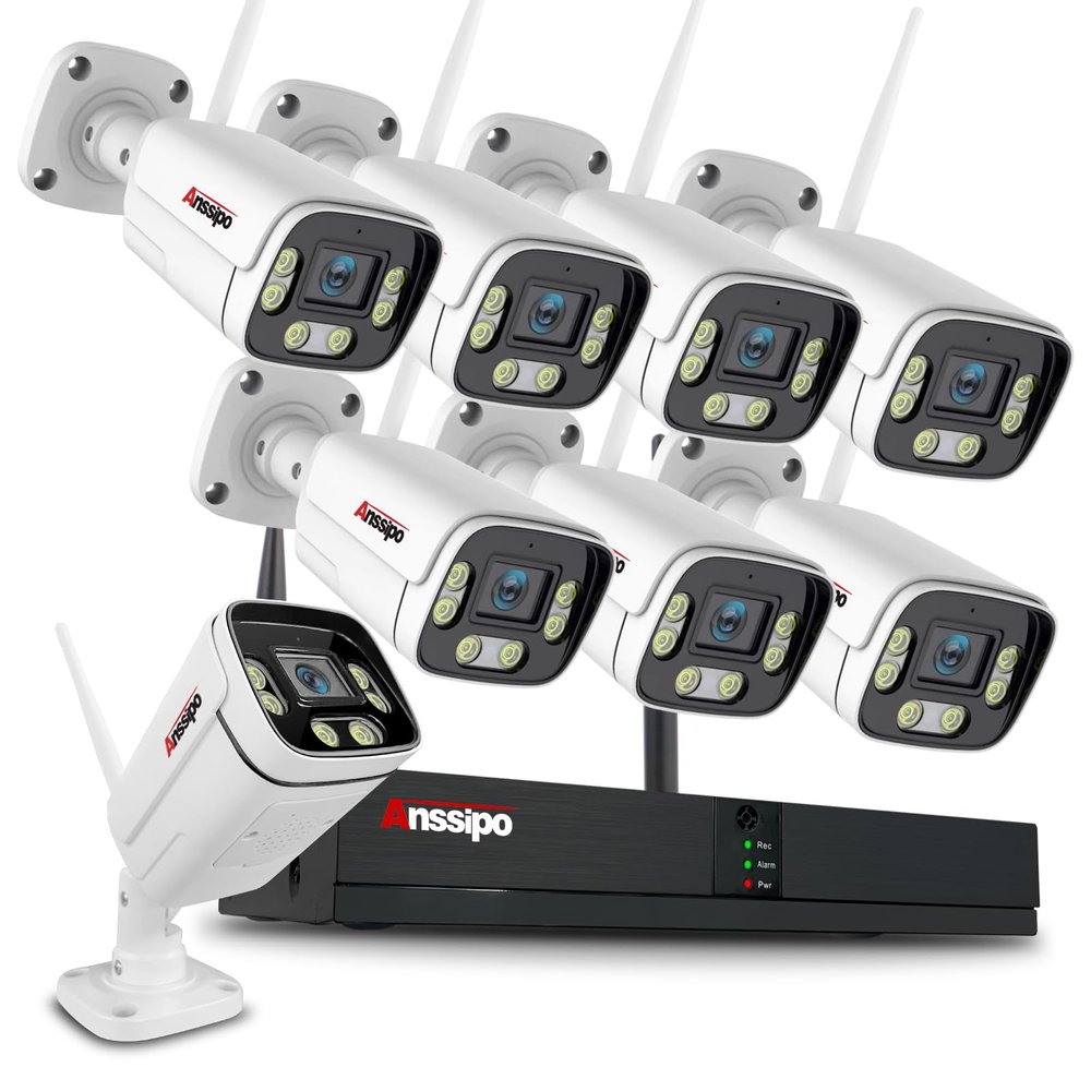 8 Channel Wireless Home Security Camera System with Two-Way Audio/AI Face Detection/Colour Night Vision/Smart Playback Video, 8CH WiFi NVR kit, 8pcs 3MP Surveillance Security Cameras, NO Hard Drive