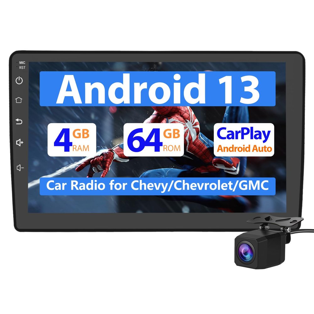 Solvitek [4GB+64GB] 10.1 inch Car Radio for Chevy Silverado 2007-2013 Tahoe Equinox GMC Sierra Yukon, Android 13 Stereo with Wireless CarPlay Android Auto BT GPS SWC Backup Camera