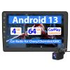 Solvitek [4GB+64GB] 10.1 inch Car Radio for Chevy Silverado 2007-2013 Tahoe Equinox GMC Sierra Yukon, Android 13 Stereo with Wireless CarPlay Android Auto BT GPS SWC Backup Camera view 1