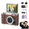 4K Foldable Screen Student Camera, Include Charging Cable, Manual, Card Reader, Memory Card, Hanging Rope with 32g Card+Card Reader+Converter (Brown - Flip Screen) view 1