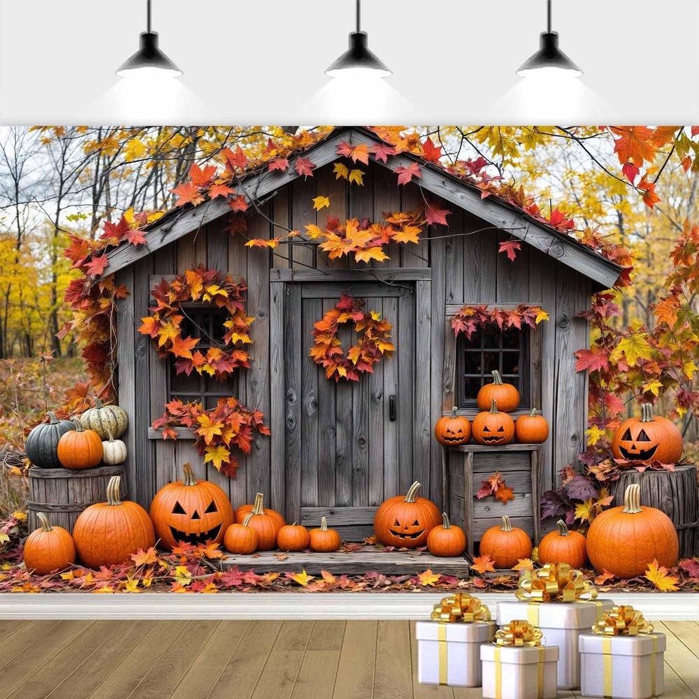 15 x 10 ft Fall Photography Backdrop Autumn Harvest Pumpkin Barn Farm Photography Backdrops Door Party Decorations Fall Festival Birthday Banner Photo Studio Props