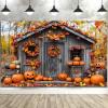 15 x 10 ft Fall Photography Backdrop Autumn Harvest Pumpkin Barn Farm Photography Backdrops Door Party Decorations Fall Festival Birthday Banner Photo Studio Props view 2