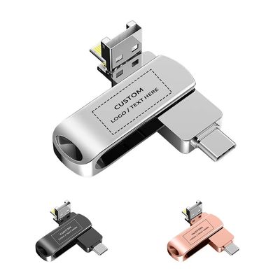 Custom Swivel OTG USB Flash Drive, 100 Pack Personalized Metal 4 in 1 Versatile Thumb Drive USB 3.0 Memory Stick, Ideal for Corporate Gifts, Business Promotional Giveaways (16 GB,Without Box)