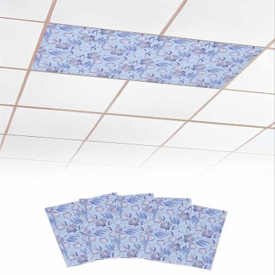 4 PCS Fluorescent Light Covers - Summer Ocean Coral Starfish Conch Magnetic Light Filters for Ceiling Light,Seamless Marine Life on Blue Light Shade Panel for Office Classroom Home Decor,4 x 2 Feet