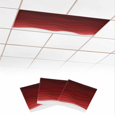 3 PCS Fluorescent Light Covers - Dark Red Color Gradient Art Magnetic Light Filters for Ceiling Light,Abstract Water Ripple Wavy Stripe Light Shade Panel for Office Classroom Home Decor,4 x 2 Feet