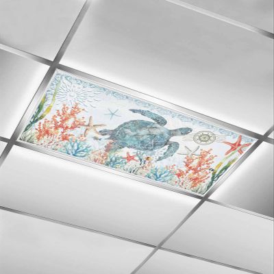 1 PCS Fluorescent Light Covers - Summer Marine Turtle Coral Seaweed Magnetic Light Filters for Ceiling Light,Ocean Life Starfish Fish Light Shade Panel for Office Classroom Home Decor,4 x 2 Feet